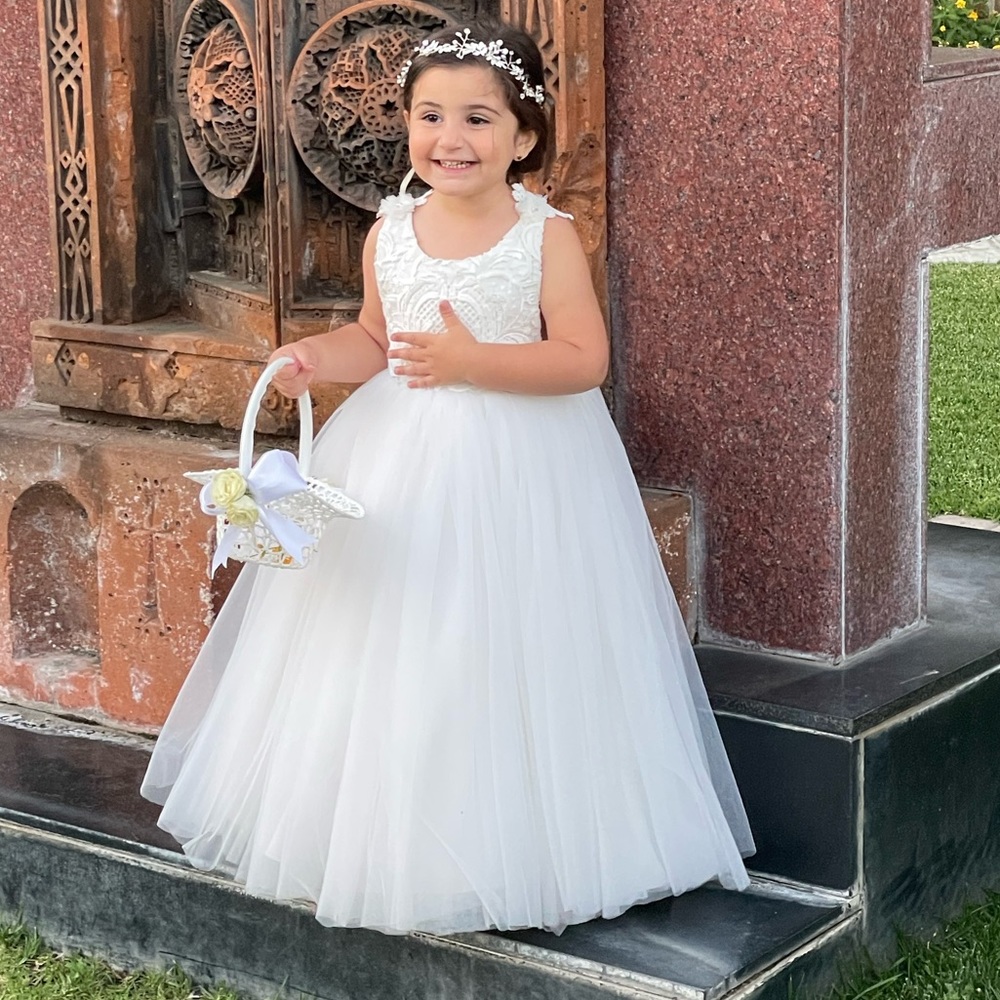 Portia and Scarlett White Flower Girl Tulle Ball Gown